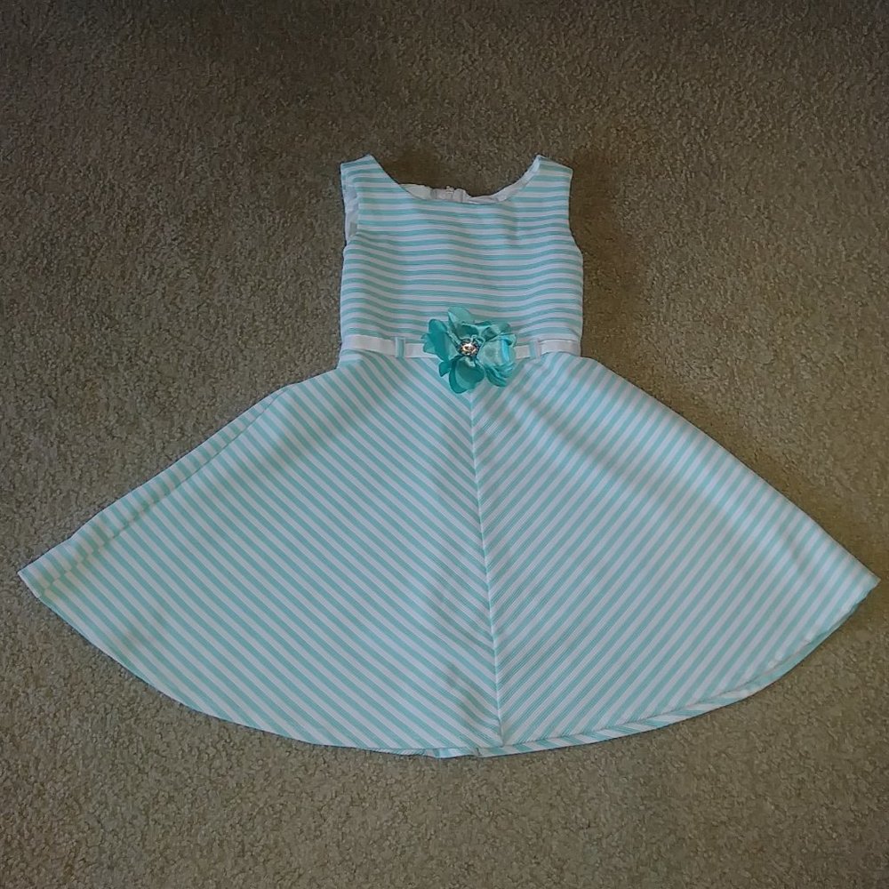 UGC YOUNGLAND TURQUOISE & WHITE STRIPE GIRLS DRESS - Picture 1 of 12